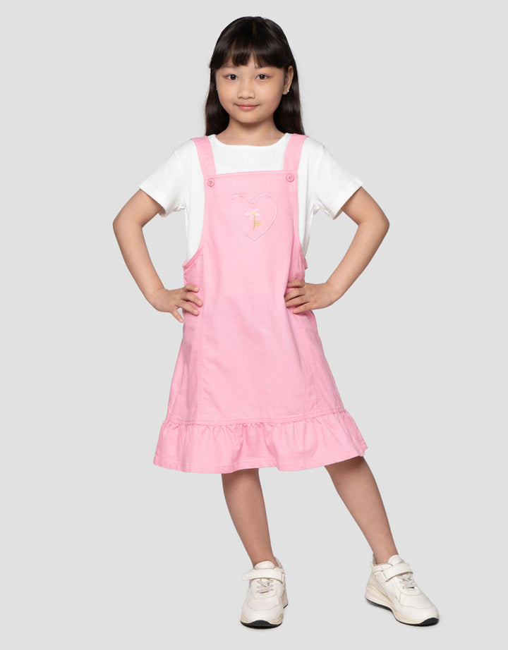Little M Overall 2 Pcs With Pocket Heart Midi Dress Anak Perempuan