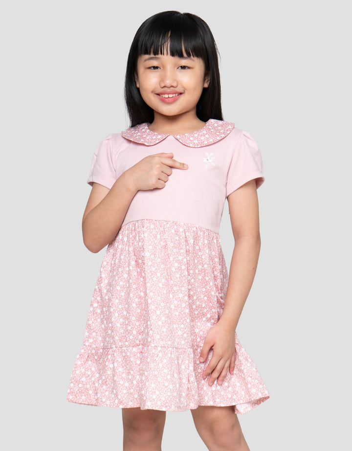 Little M Kombinasi Woven Aop Flower Dress Anak Perempuan