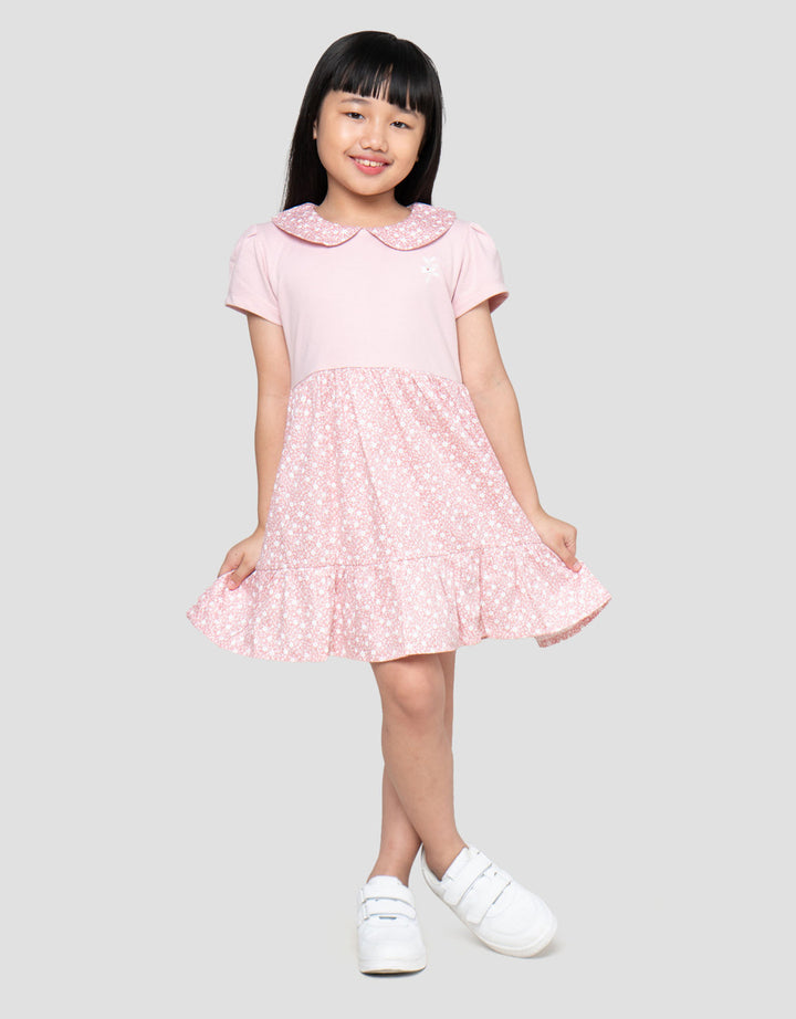 Little M Kombinasi Woven Aop Flower Dress Anak Perempuan