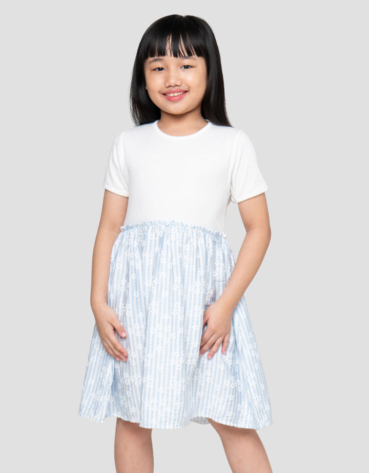 Little M Rib Kombi Woven Stripe Flower Dress Anak Perempuan