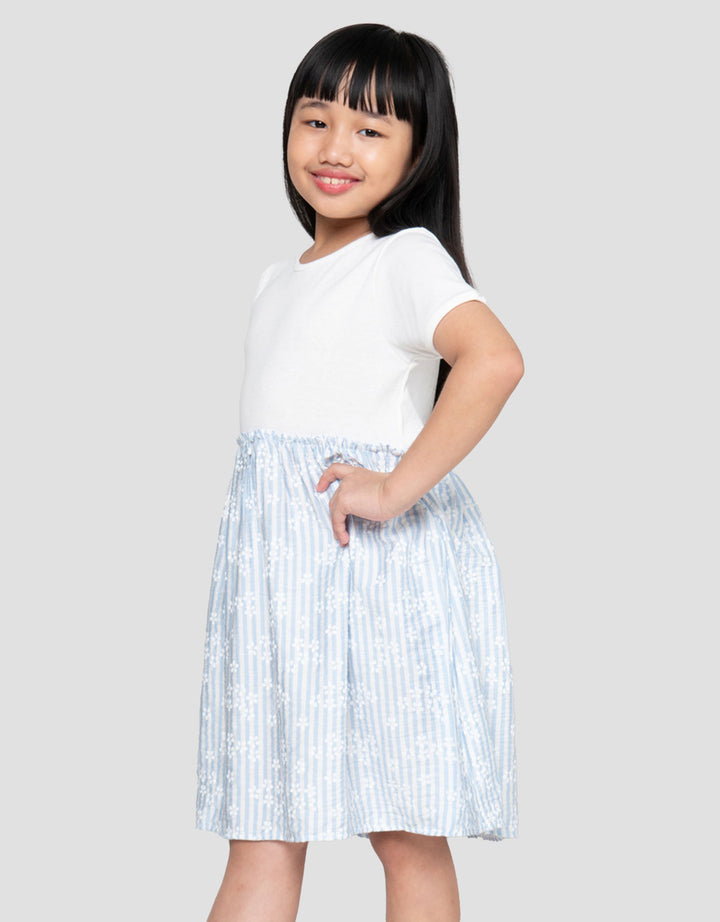 Little M Rib Kombi Woven Stripe Flower Dress Anak Perempuan