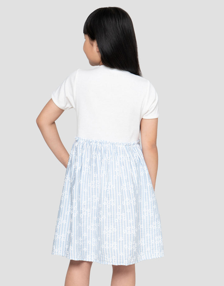 Little M Rib Kombi Woven Stripe Flower Dress Anak Perempuan