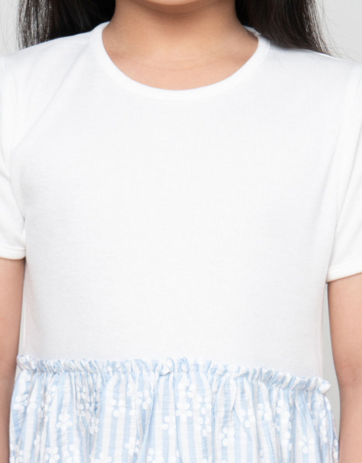 Little M Rib Kombi Woven Stripe Flower Dress Anak Perempuan