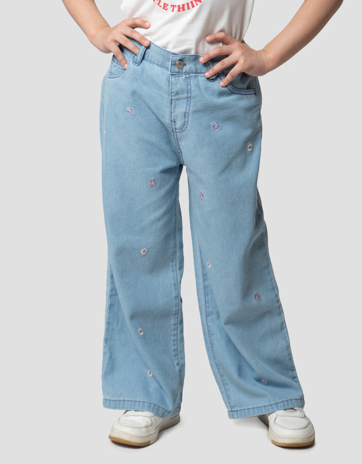 Little M Aop Bordir Flower Celana Denim Anak Perempuan