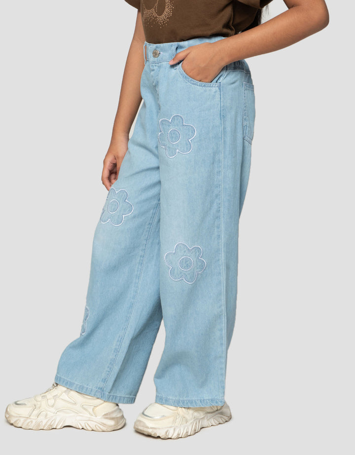 Little M Wide Leg Patch Bunga Celana Anak Perempuan