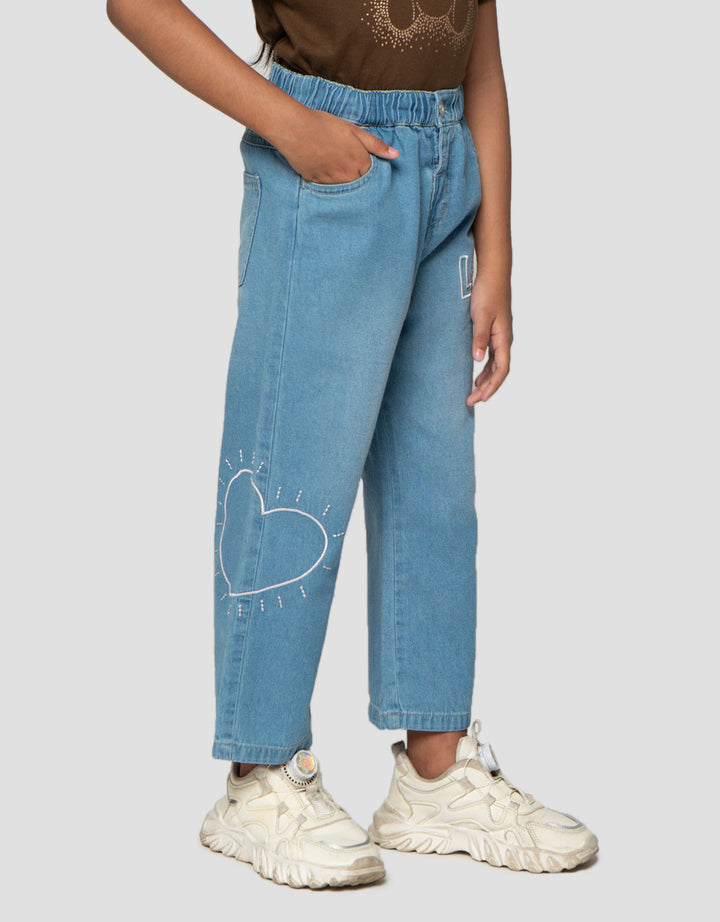 Little M Bordir Love Celana Denim Anak Perempuan