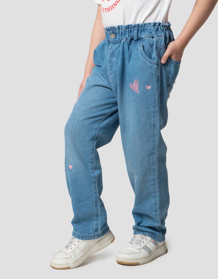 Little M Baggy Heart Embro Celana Denim Anak Perempuan
