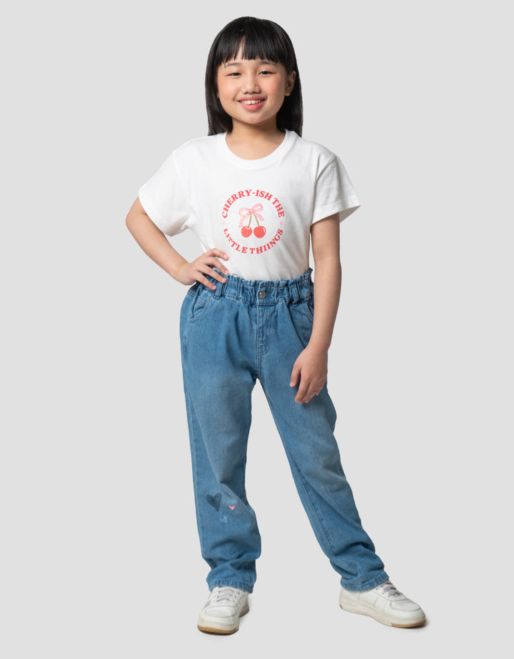 Little M Baggy Heart Embro Celana Denim Anak Perempuan