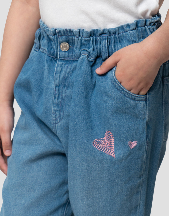 Little M Baggy Heart Embro Celana Denim Anak Perempuan
