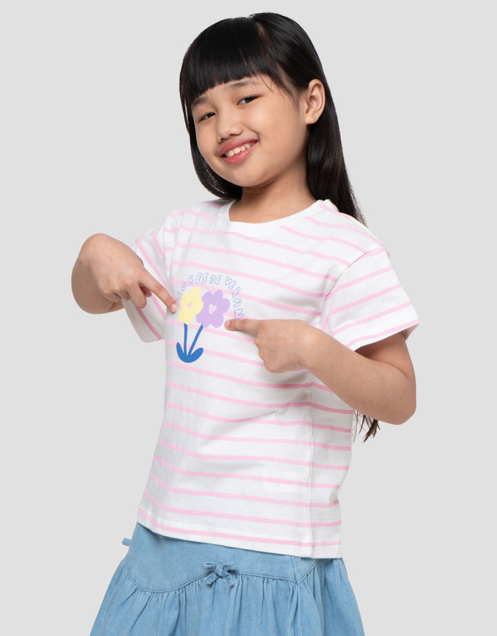 Little M Stripe Verano Kaos Anak Perempuan