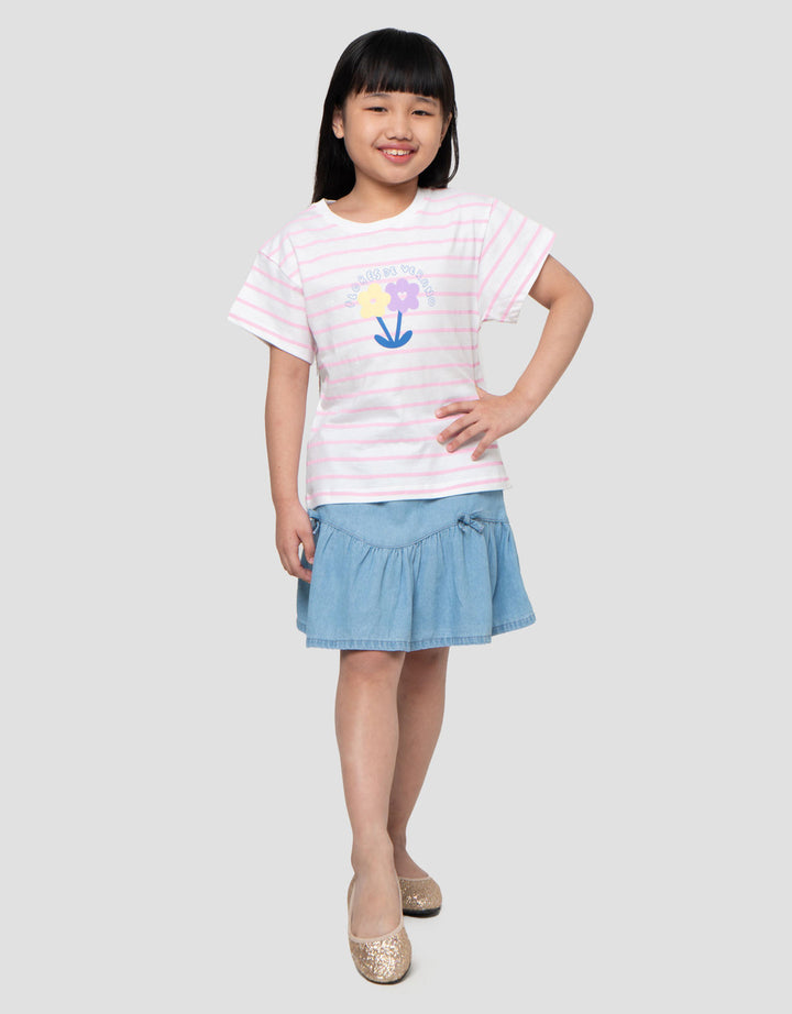 Little M Stripe Verano Kaos Anak Perempuan