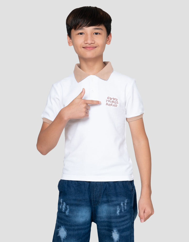 Disney Mickey White Print Kaos Polo Anak Laki-laki