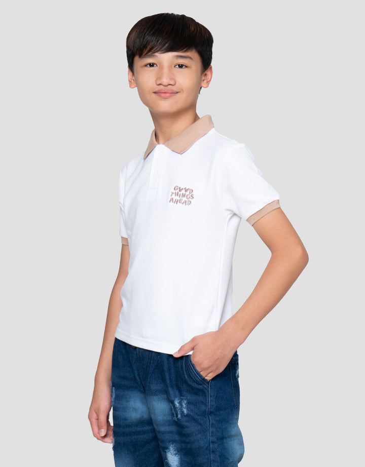 Disney Mickey White Print Kaos Polo Anak Laki-laki