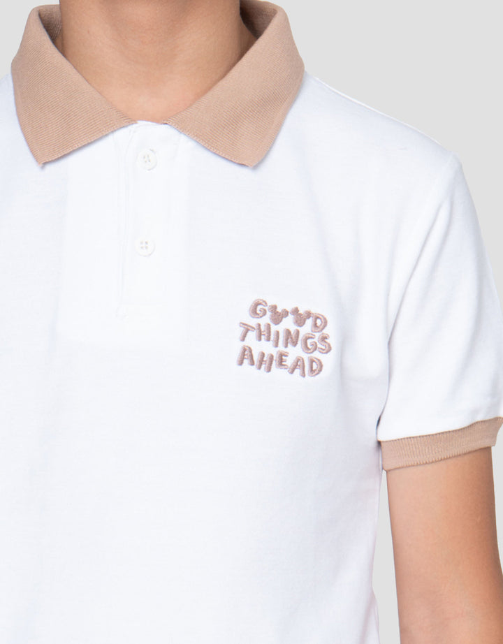 Disney Mickey White Print Kaos Polo Anak Laki-laki