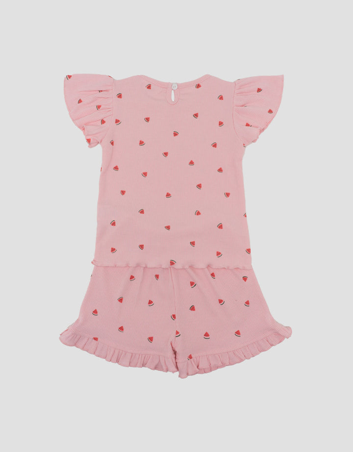 Little M Textured Rib Fp Watermelon Pakaian Setelan Bayi