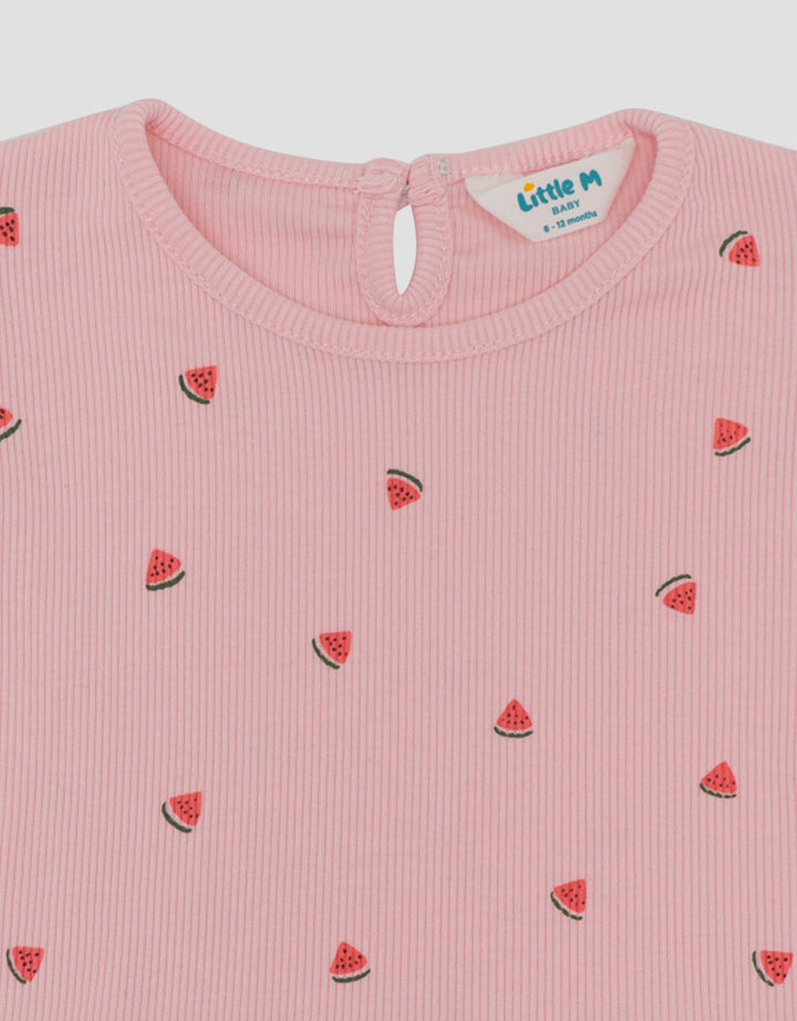 Little M Textured Rib Fp Watermelon Pakaian Setelan Bayi