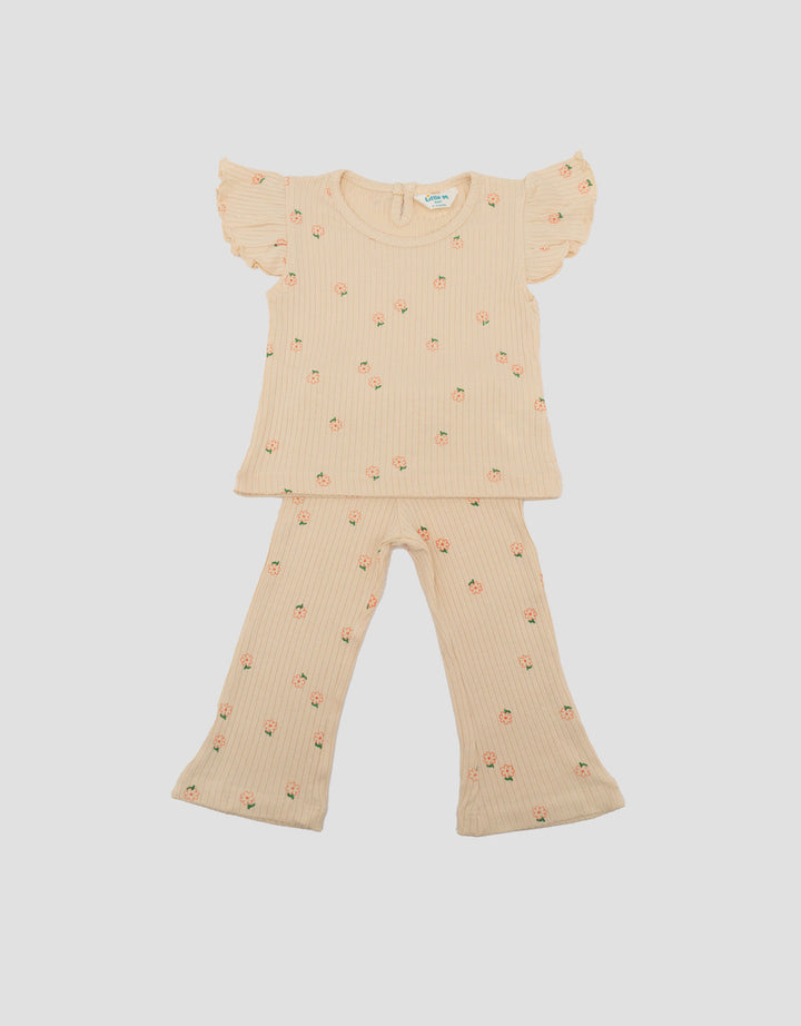 Little M Textured Rib Print Flower Pakaian Setelan Bayi