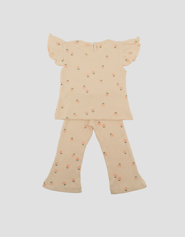 Little M Textured Rib Print Flower Pakaian Setelan Bayi