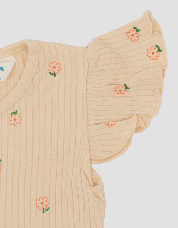 Little M Textured Rib Print Flower Pakaian Setelan Bayi
