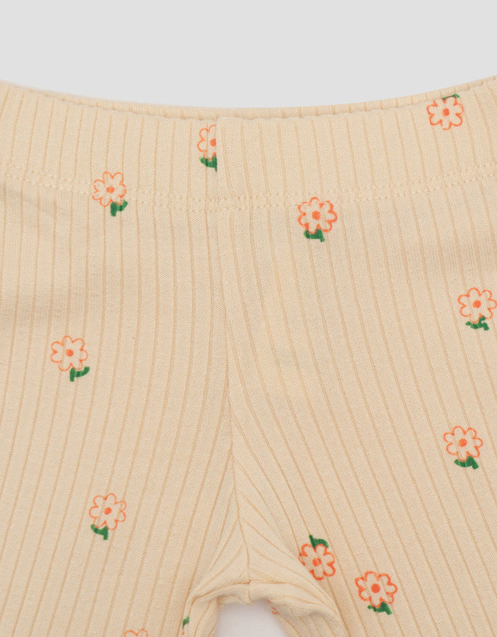 Little M Textured Rib Print Flower Pakaian Setelan Bayi