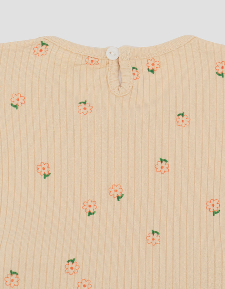 Little M Textured Rib Print Flower Pakaian Setelan Bayi