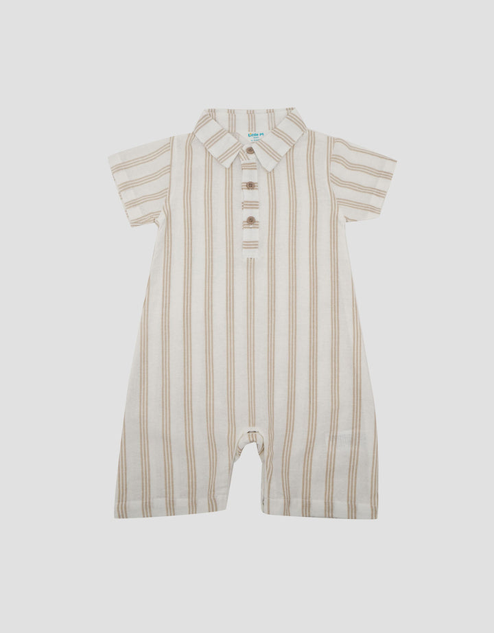 Little M Woven Rami Print Salur Romper Bayi