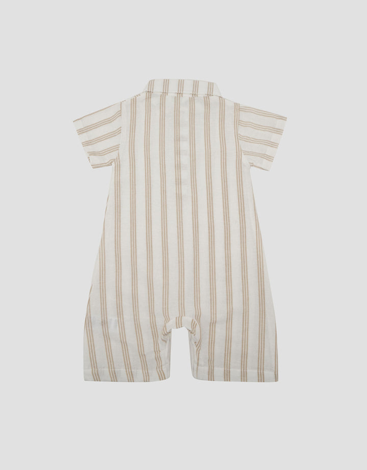 Little M Woven Rami Print Salur Romper Bayi