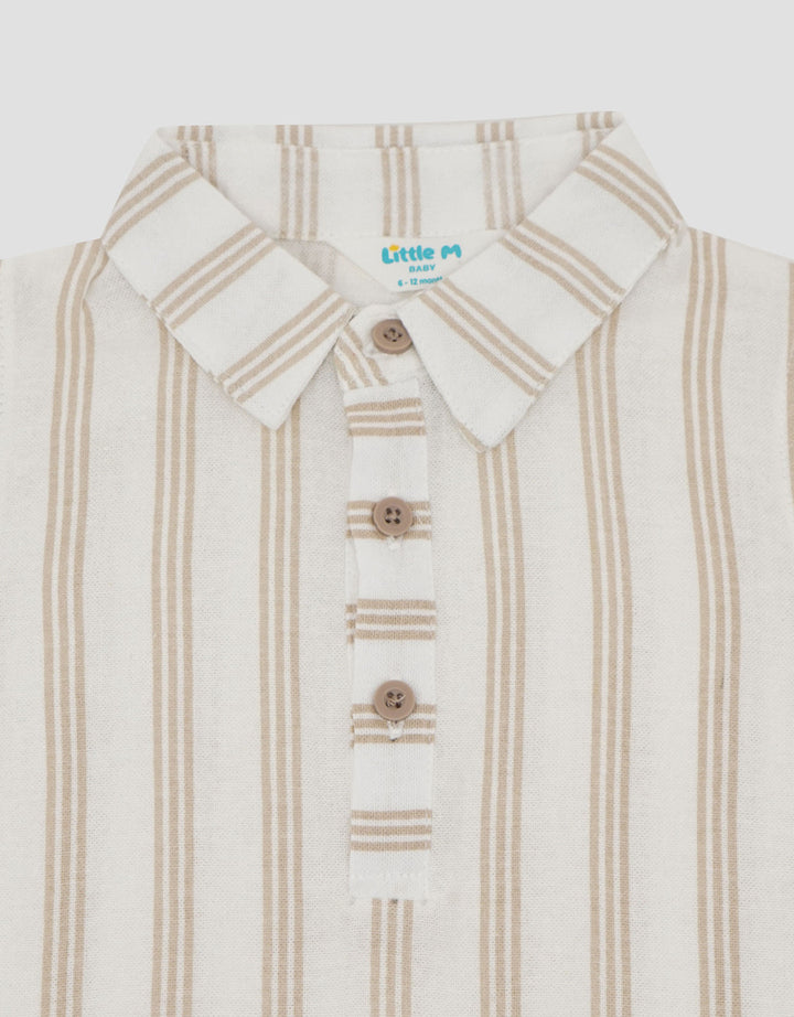 Little M Woven Rami Print Salur Romper Bayi