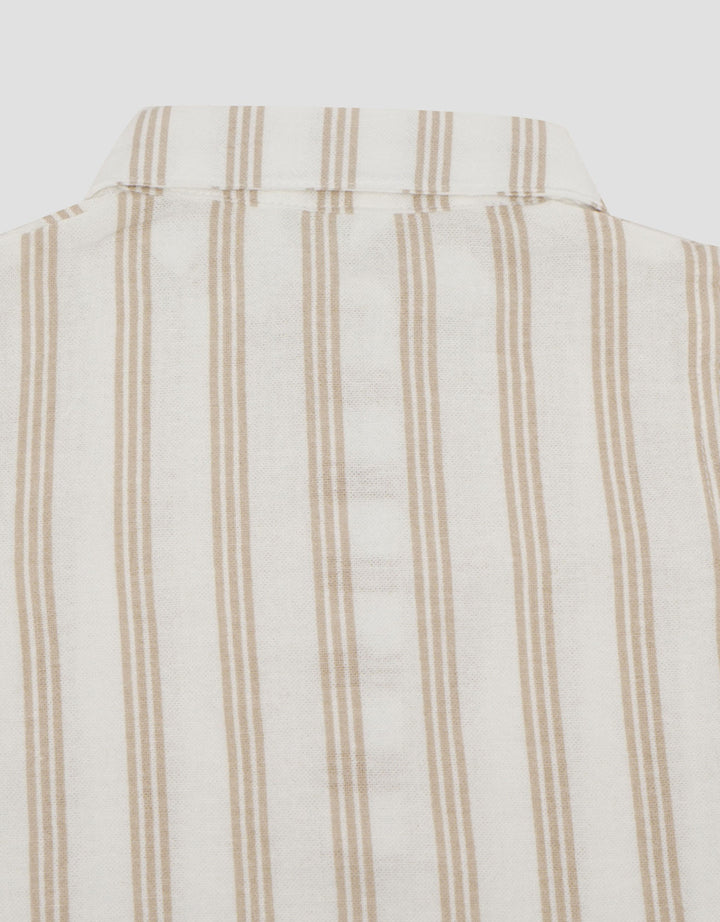 Little M Woven Rami Print Salur Romper Bayi