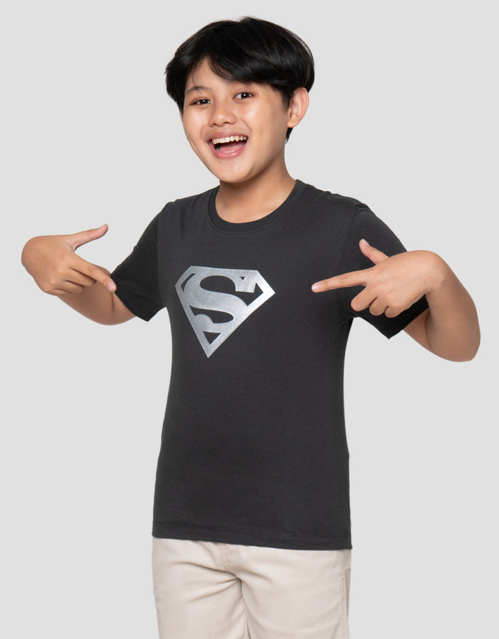 Character Superman Logo Silver Print Kaos Anak Laki-Laki