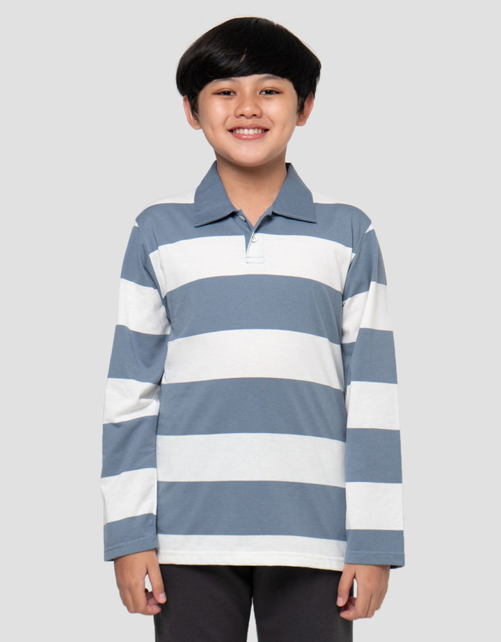 Nevada Collar Yarndyed Awning Stripe Kaos Lengan Panjang Anak Laki-Laki
