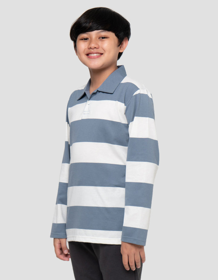 Nevada Collar Yarndyed Awning Stripe Kaos Lengan Panjang Anak Laki-Laki