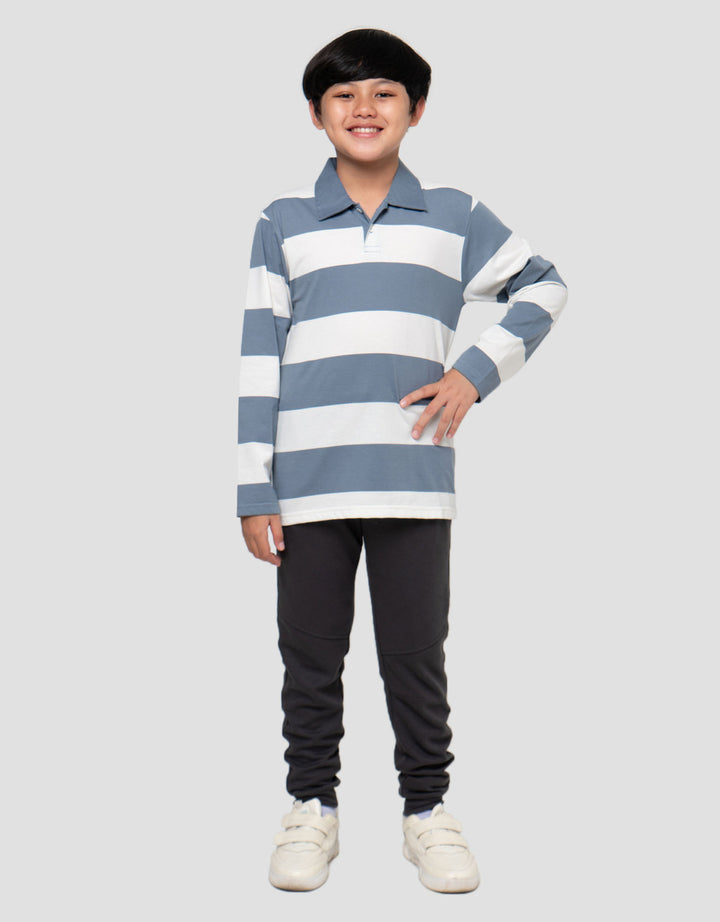 Nevada Collar Yarndyed Awning Stripe Kaos Lengan Panjang Anak Laki-Laki