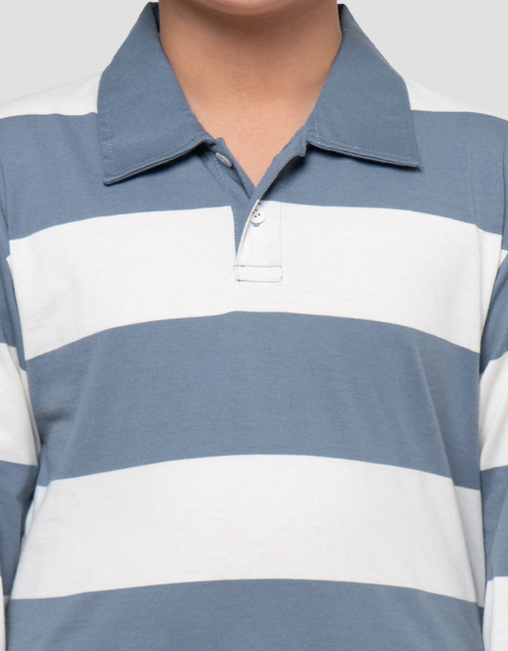 Nevada Collar Yarndyed Awning Stripe Kaos Lengan Panjang Anak Laki-Laki