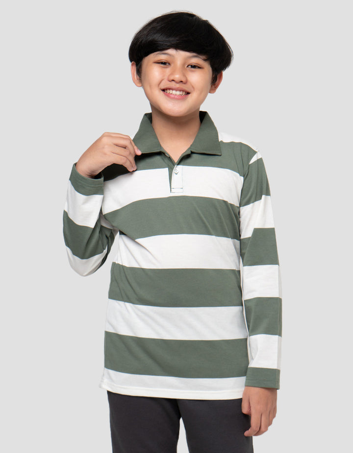 Nevada Collar Yarndyed Awning Stripe Kaos Lengan Panjang Anak Laki-Laki