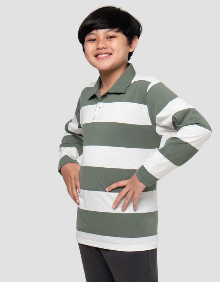 Nevada Collar Yarndyed Awning Stripe Kaos Lengan Panjang Anak Laki-Laki