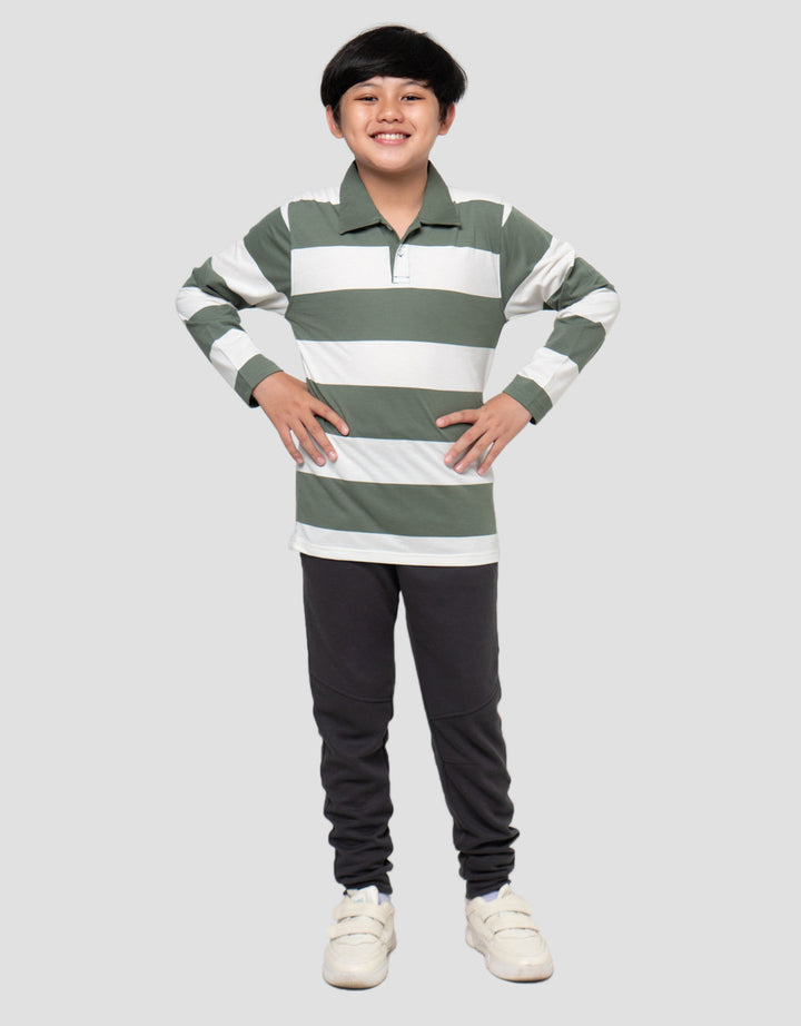 Nevada Collar Yarndyed Awning Stripe Kaos Lengan Panjang Anak Laki-Laki