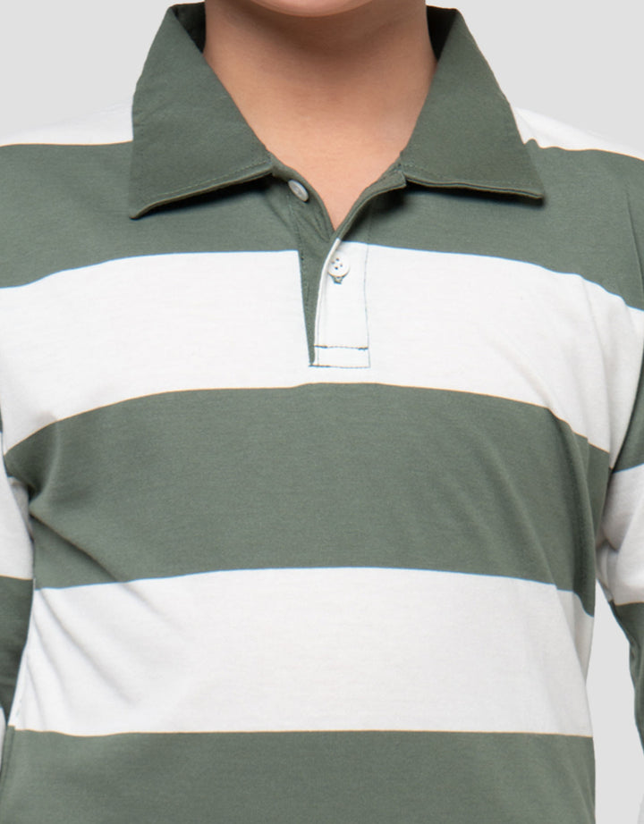 Nevada Collar Yarndyed Awning Stripe Kaos Lengan Panjang Anak Laki-Laki
