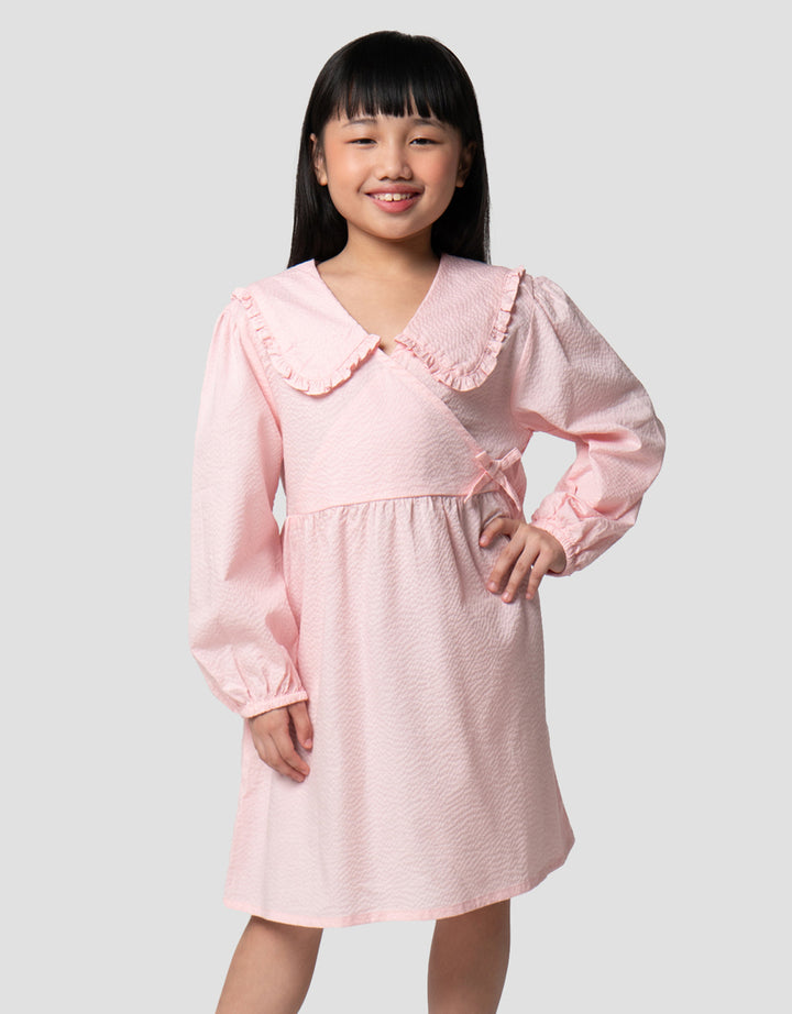 Suko Solid Kerah Flat Gaun Dress Anak Perempuan