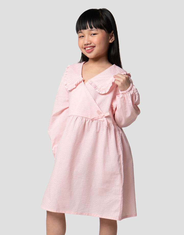 Suko Solid Kerah Flat Gaun Dress Anak Perempuan