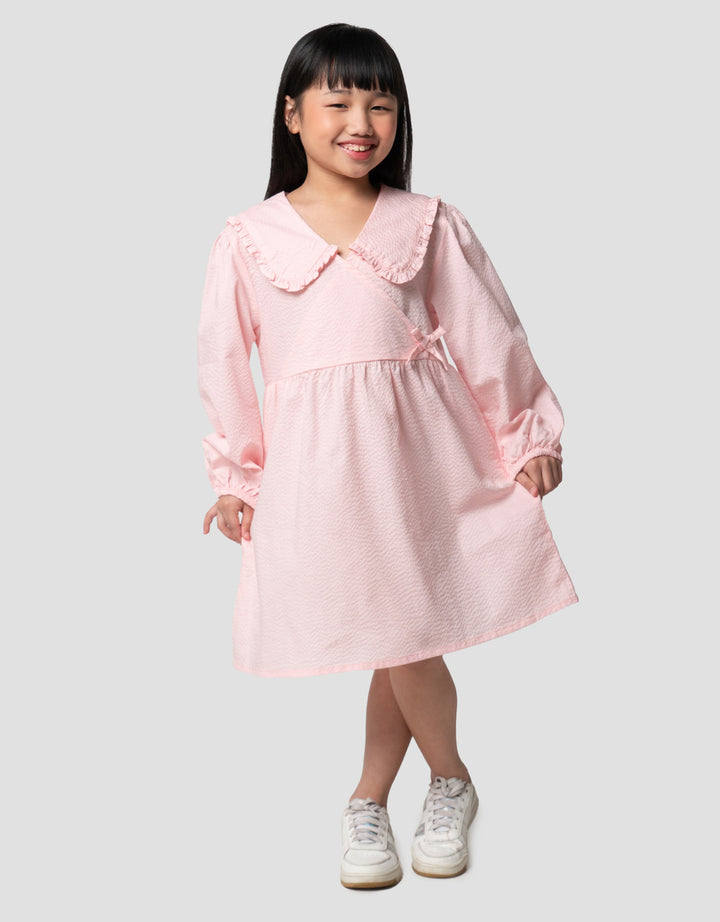 Suko Solid Kerah Flat Gaun Dress Anak Perempuan