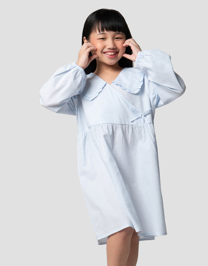 Suko Solid Kerah Flat Gaun Dress Anak Perempuan