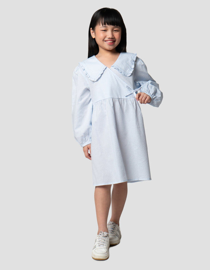 Suko Solid Kerah Flat Gaun Dress Anak Perempuan