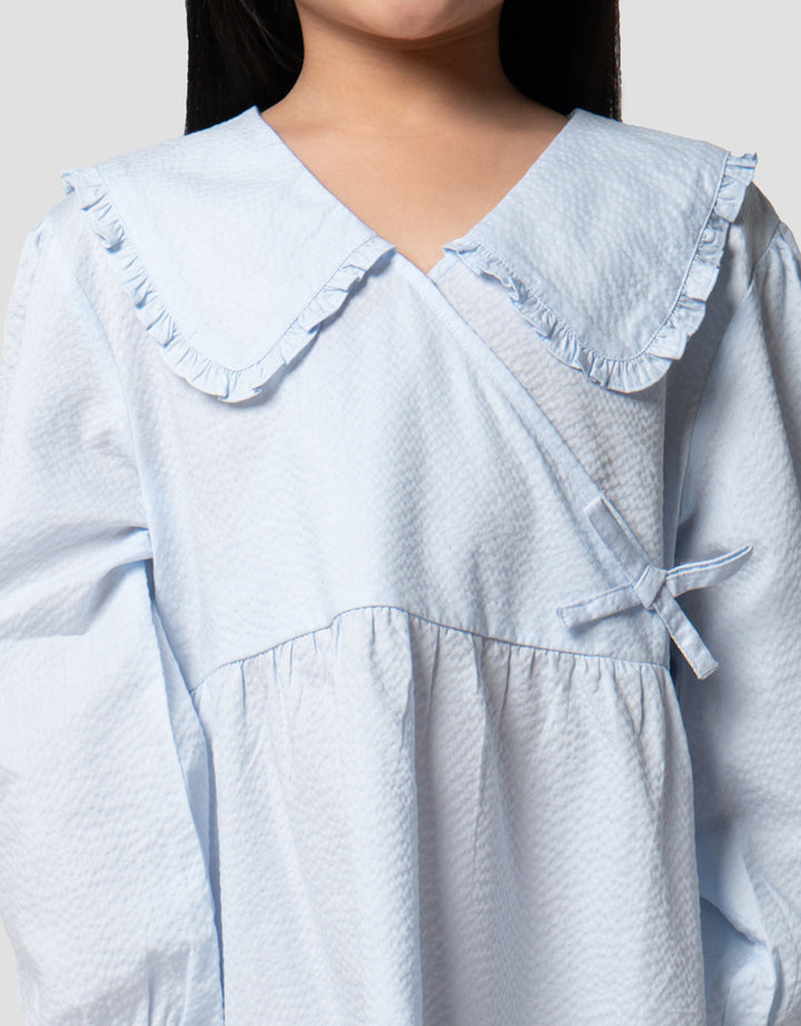 Suko Solid Kerah Flat Gaun Dress Anak Perempuan