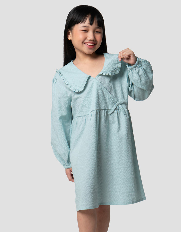 Suko Solid Kerah Flat Gaun Dress Anak Perempuan