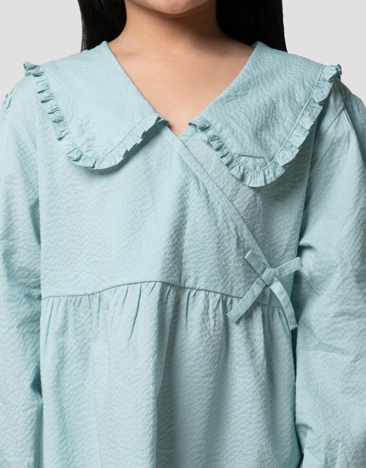 Suko Solid Kerah Flat Gaun Dress Anak Perempuan