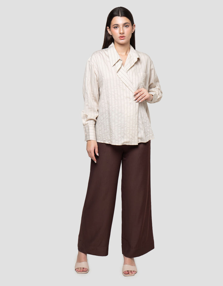 Connexion Overlap Big Stripe Kemeja Lengan Panjang Wanita