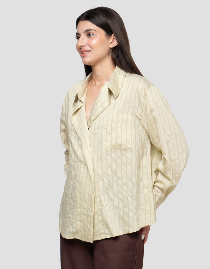 Connexion Overlap Big Stripe Kemeja Lengan Panjang Wanita