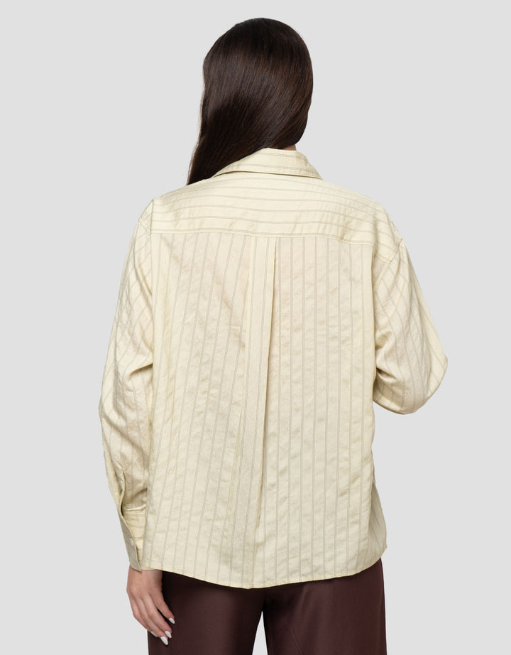 Connexion Overlap Big Stripe Kemeja Lengan Panjang Wanita