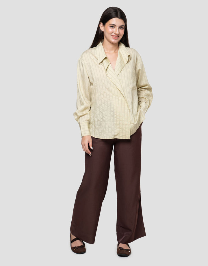 Connexion Overlap Big Stripe Kemeja Lengan Panjang Wanita